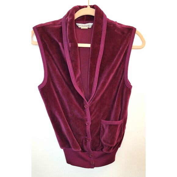 Liz Claiborne Jackets & Blazers - Vintage Liz Claiborne Sweater Vest Medium Burgundy Velour Stretch Retro 70s Top